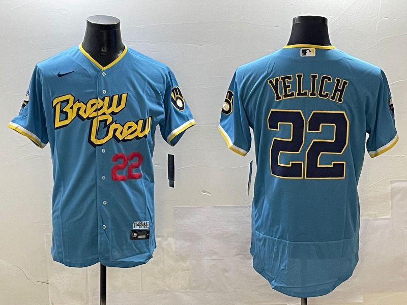 Men Milwaukee Brewers #22 Yelich Light Blue Elite 2025 Nike MLB Jersey style 4